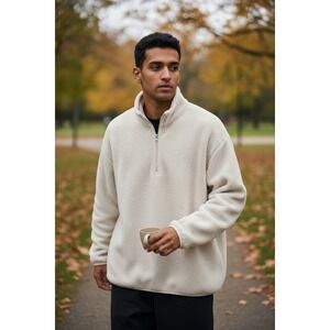 Cherokee Quarter-Zip Sherpa Pullover Sweatshirt – Size M (38–40) – Cream/Tan